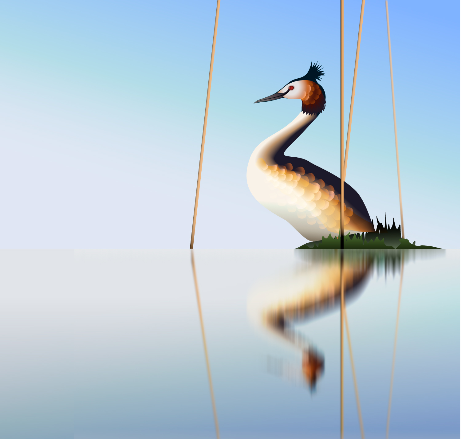 Helesinisel taustal on üksikud pillirookõrred ja nende vahel tuttpütt